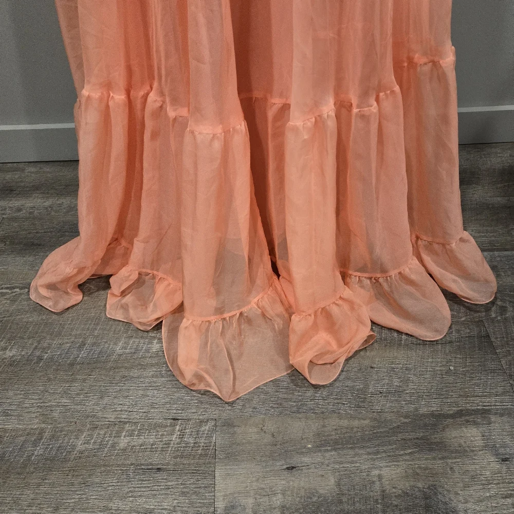 NWT Mac Duggal 67911‎ Size 6 RUFFLE TIERED CUT-OUT CHIFFON GOWN CORAL